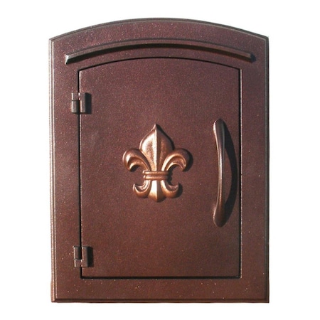 Book Publishing Co 12 in. Manchester Security Drop Chute Mailbox, Decorative Fleur De Lis Logo Faceplate-Antique Copper GR3179821